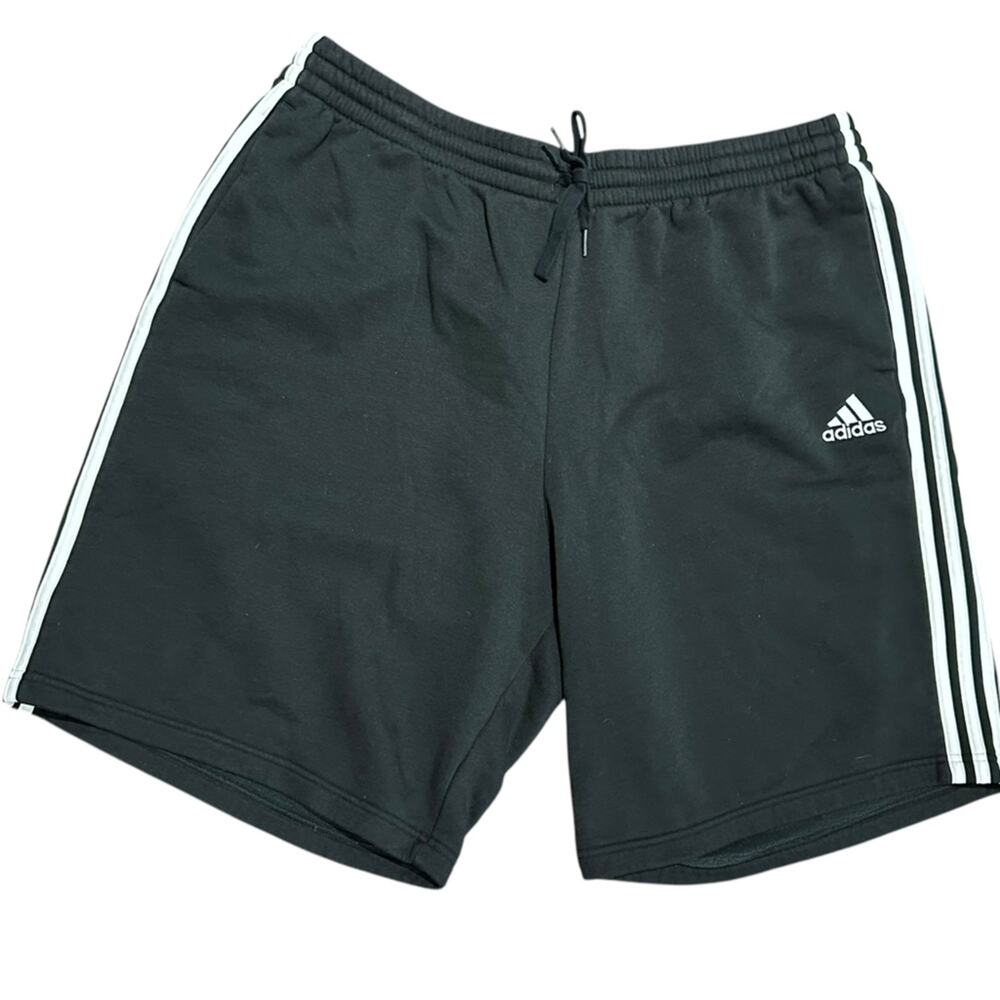 Adidas Mens Size 3XLT Black 3 Stripe Cotton Polyester Athletic Shorts